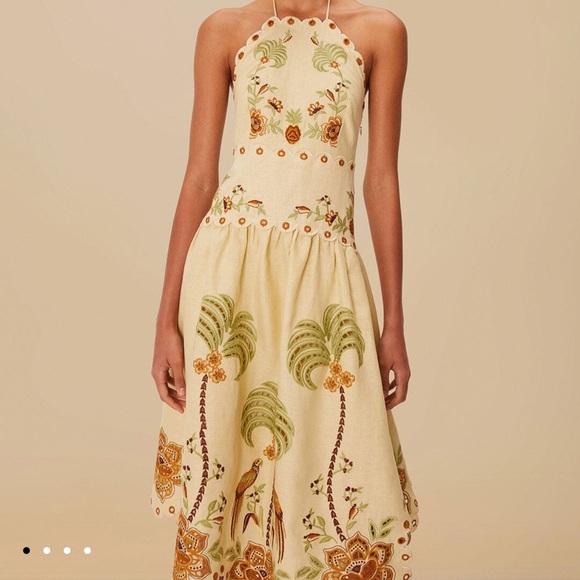 FARM Rio Beige Midi Dress with Floral and Palm Patterns - Picture 2 of 6